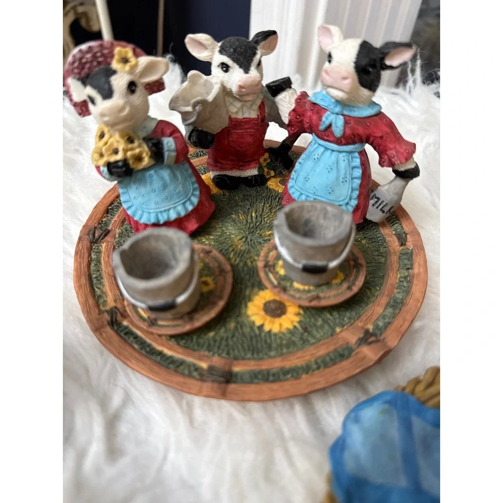 Vintage Whimsical Miniature Resin Tea Set Lot 6 Themes Bee Floral Dog Seal Cow